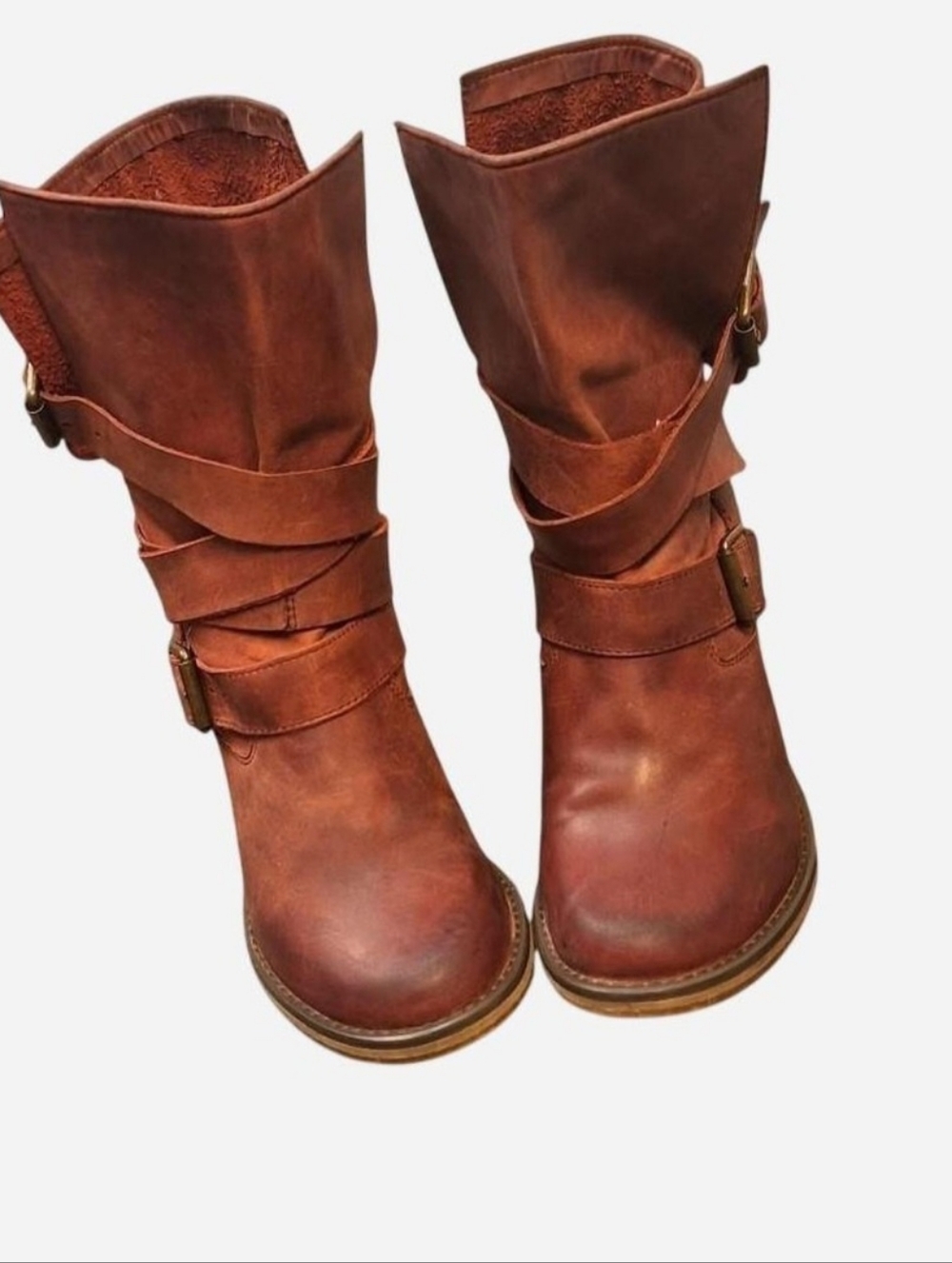 Jeffrey Campbell Leather Pull-on Boots With Metal Buckles & Wrap Around Straps